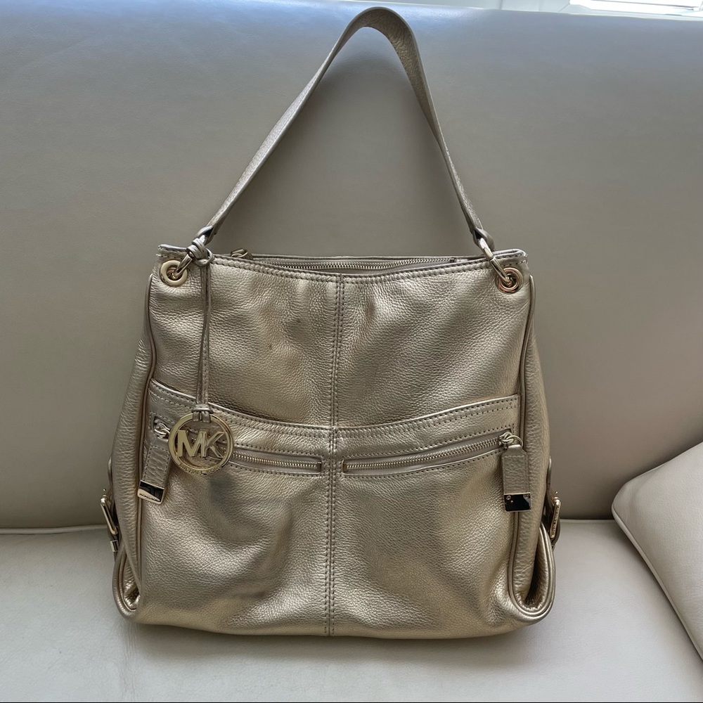 Michael Kors Purse; Designer Leather Bag with Multiple Pockets; Gold Purse - Picture 1 of 6